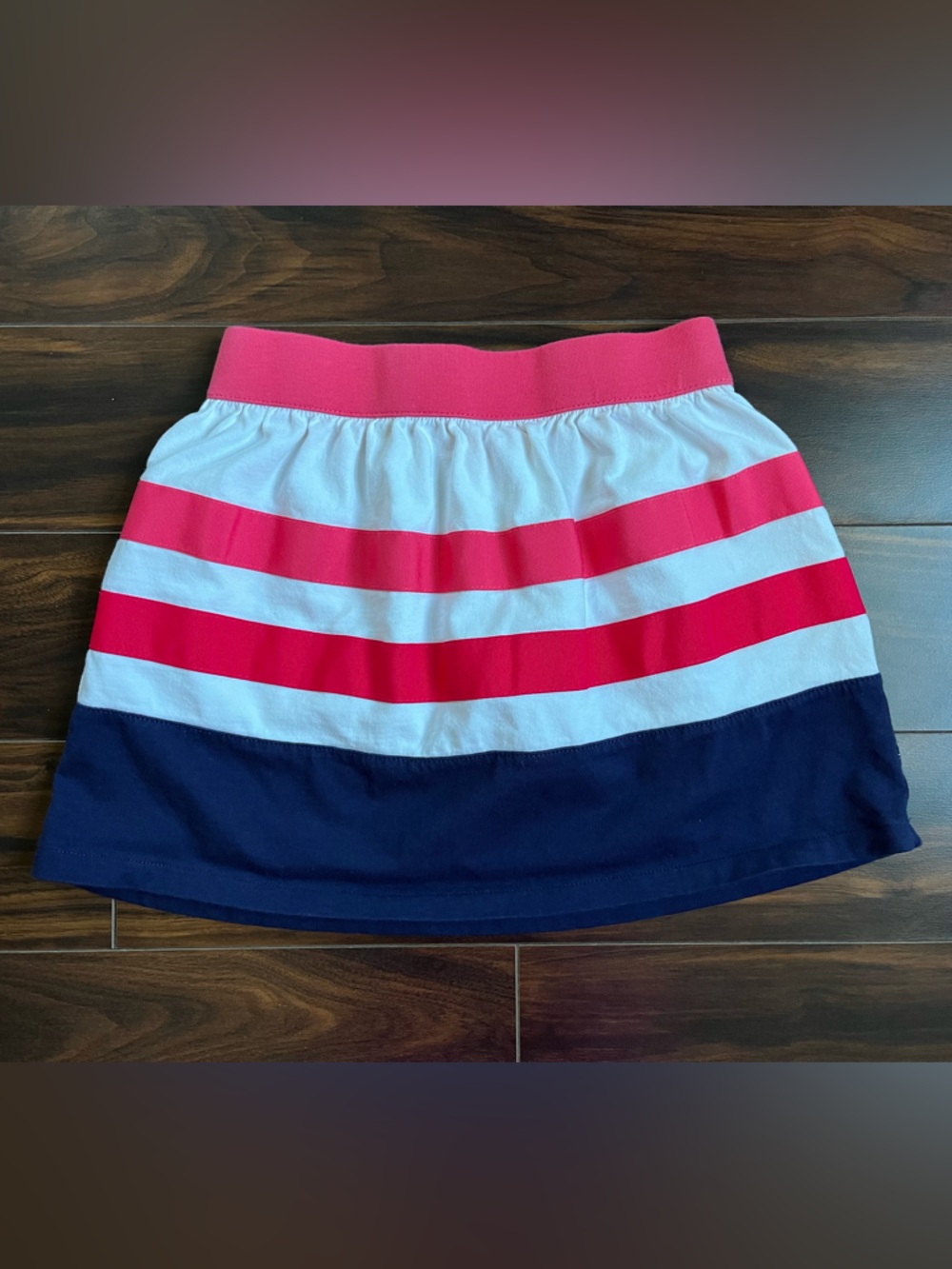 Gymboree Navy, White & Pink Striped Skirt, 7, EUC
